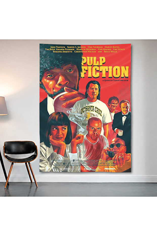 Pulp Fiction Wall Cloth Wall Tapestry First Quality Satin Fabric Poster