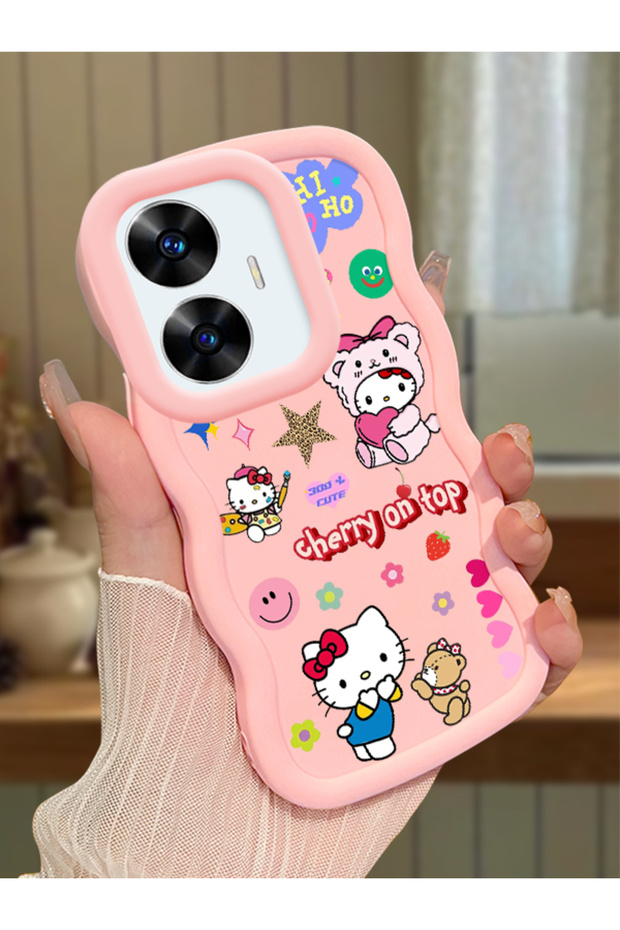 Realme C55 Compatible Case Camera Protector Pink Silicone Couple Phone Case Kitty Pattern