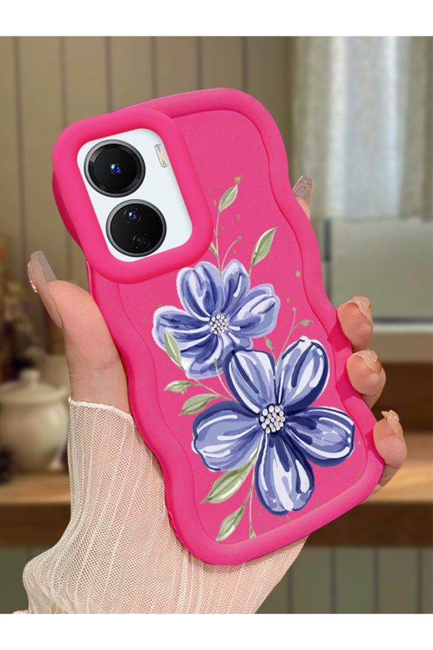 Vivo Y16 Compatible Case Camera Protector Red Silicone Couple Phone Case Floral Pattern