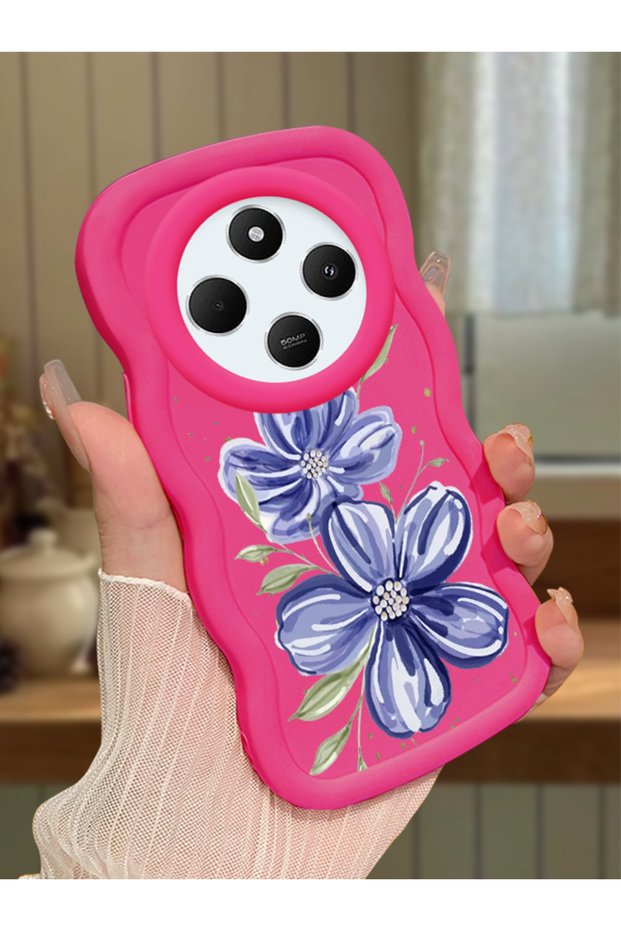 Redmi 14C Compatible Case Camera Protector Red Silicone Couple Phone Case Floral Pattern