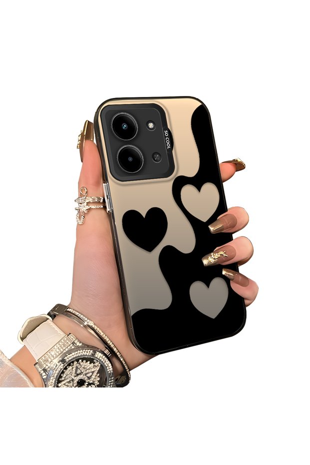 Redmi 15C 5g Compatible Silicone Edge Hard Back Case Couple Phone Case Heart Pattern