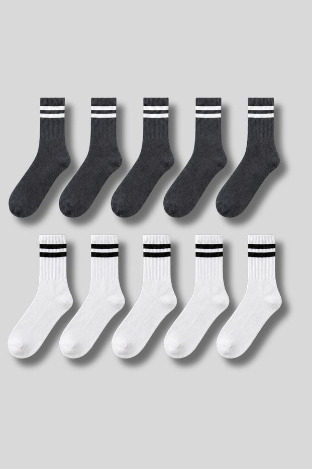 Men's 10-Pack Cotton Striped Tennis-Sports Socks