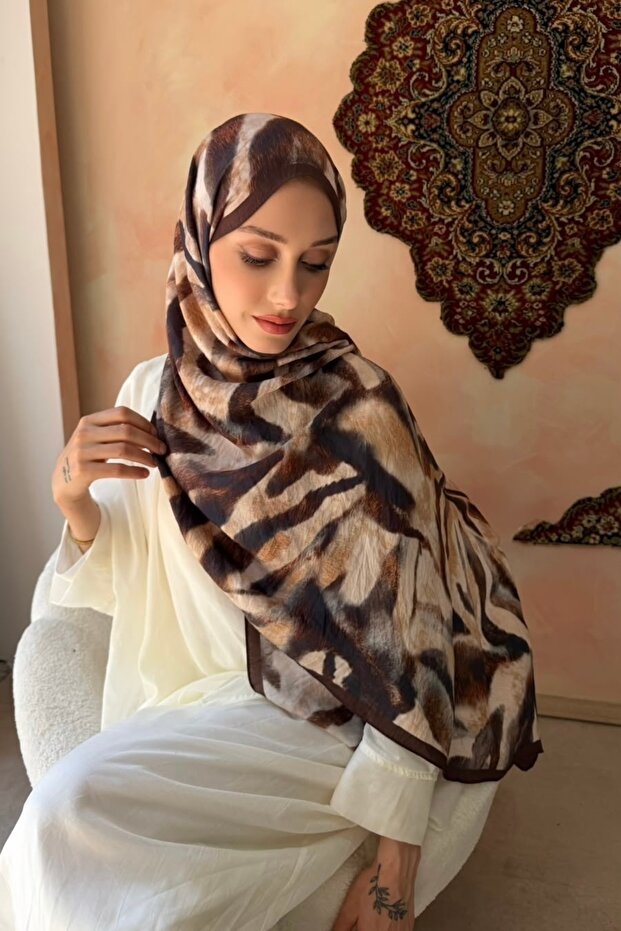 Brown Patterned Silk Shawl