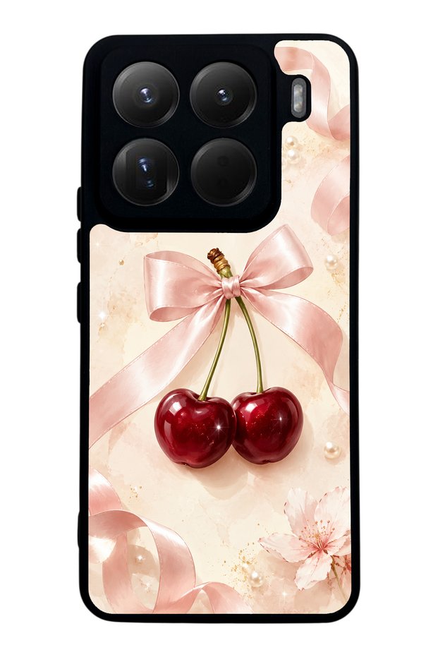 Xiaomi 15Pro Glossy Phone Case with Cherry Pearl Ribbon Design
