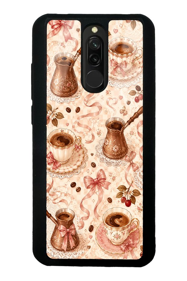 Xiaomi Redmi 8 Glossy Phone Case with Blush Coffee Bow Design