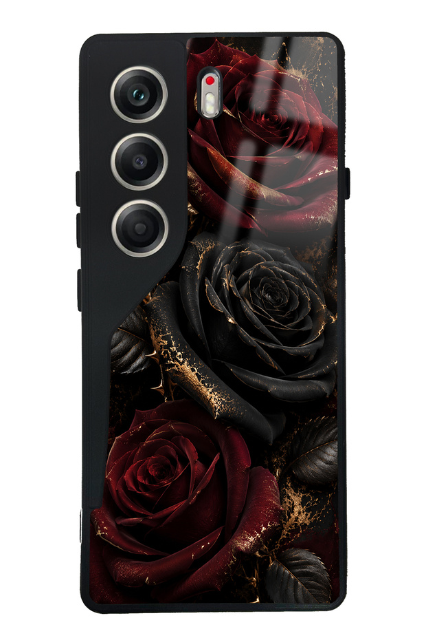 Tecno Camon 40 Obsidian Crimson Rose Design Glossy Phone Case