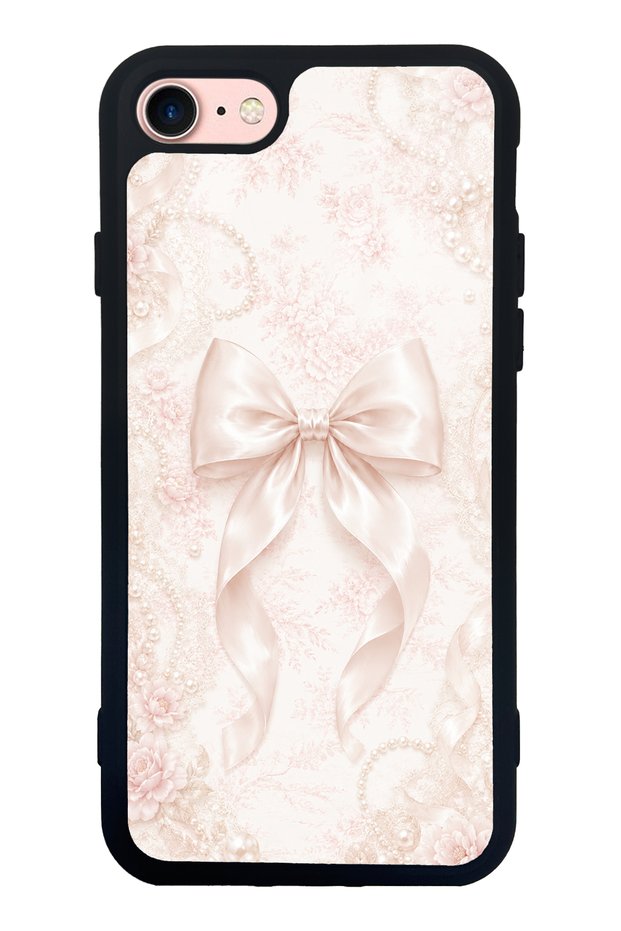 iPhone 7 Glossy Phone Case with Blush Pearl Bow Design