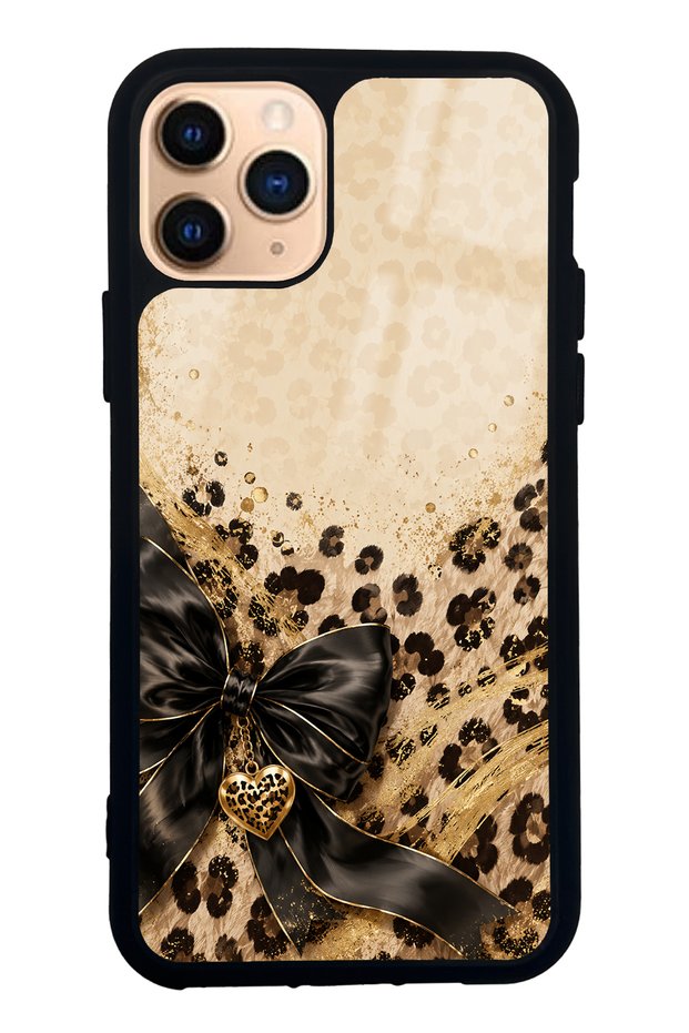 iPhone 11 Pro Golden Leopard Heart Design Glossy Phone Case