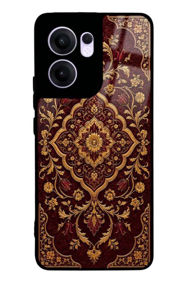 Oppo Reno 13F Burgundy Ottoman Gold Design Glossy Phone Case