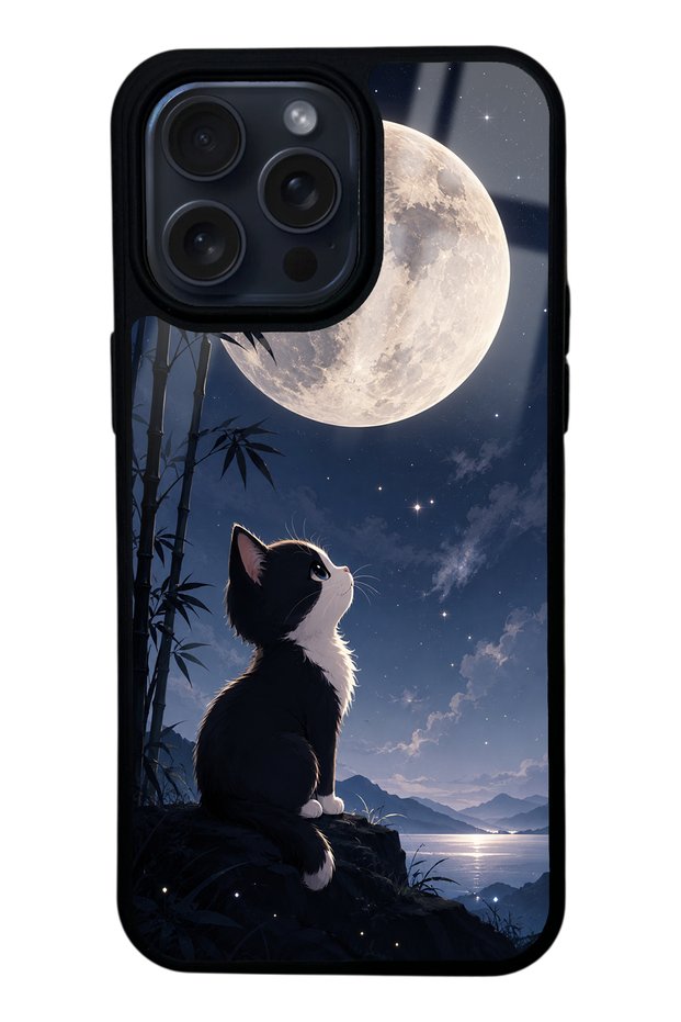 iPhone 14 Pro Max Moon Guardian Kitty Design Glossy Phone Case