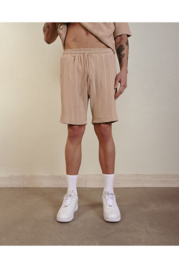 Self-Textured Belted Shorts