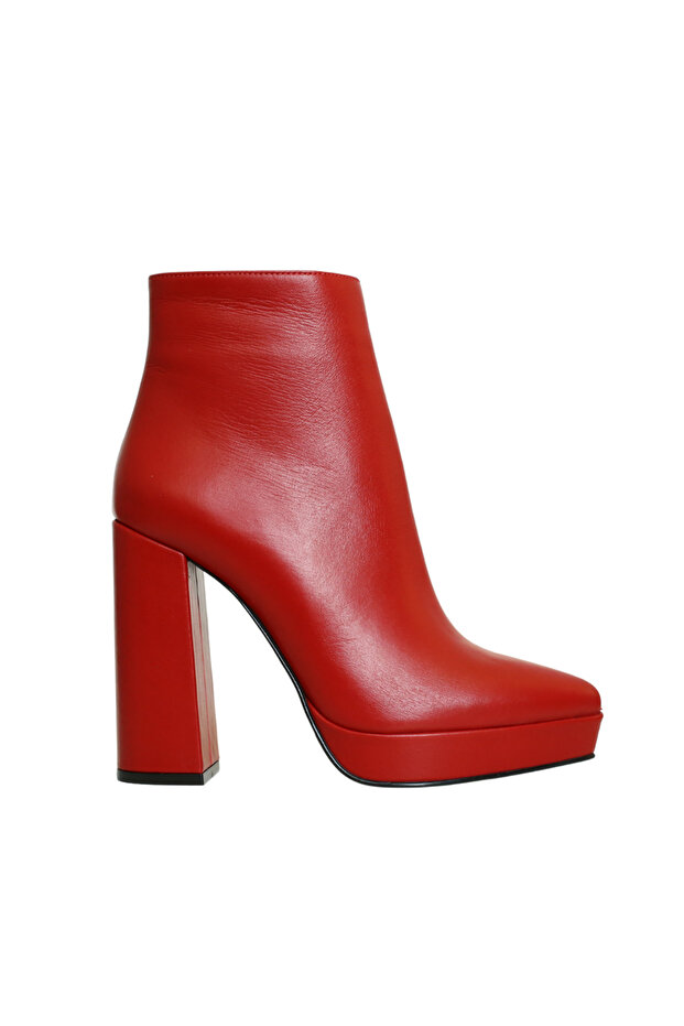 Red Leather Platform High Heeled Women's Boots