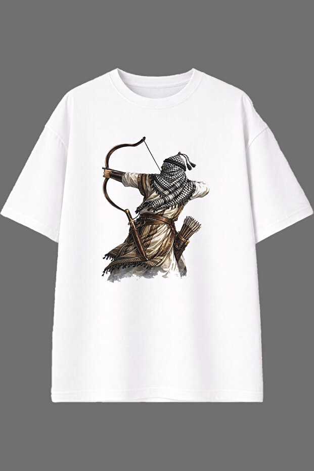 Old Archer Design Front Printed White Oversize t Shirt