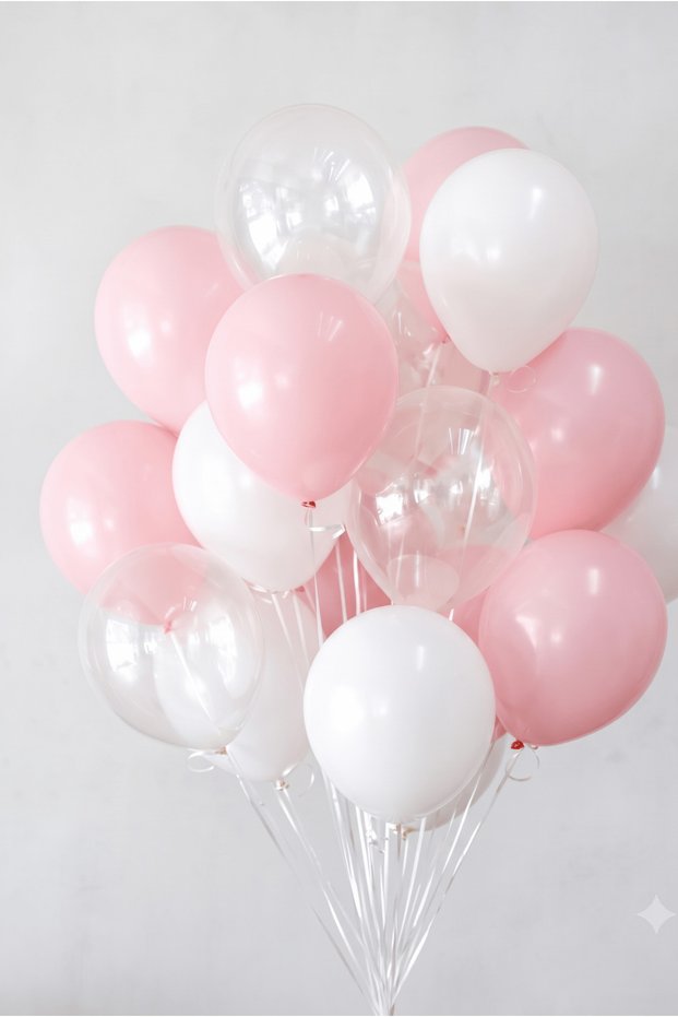 Pink White Transparent Balloon Set 20-Piece 11 Inch Baby Shower Birthday Party and Special Occasion Decoration Balloons Decor