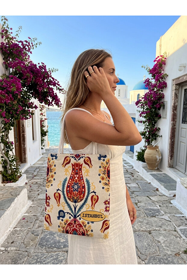 Ethnic Tapestry Woven Canvas Bag - Woven Shoulder Bag with Rope Straps - Bohemian Cloth Saddlebag