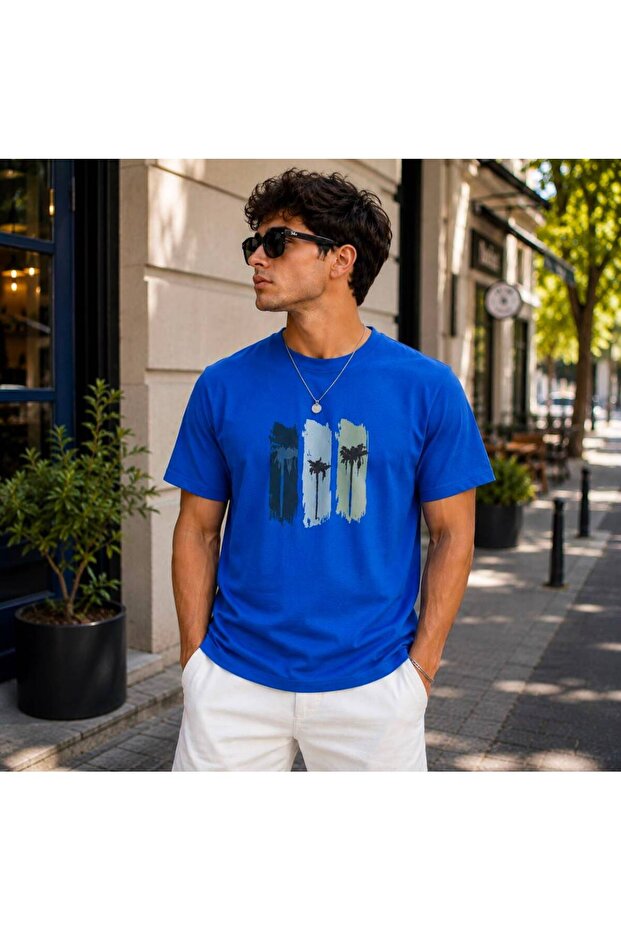 Men's Palm Tree Printed Oversize T-Shirt