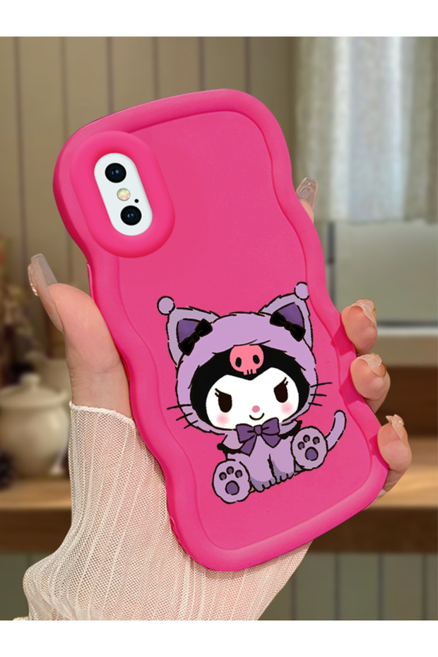 iPhone XS Compatible Case with Camera Protector Red Silicone Couple Phone Case Kuromi Pattern