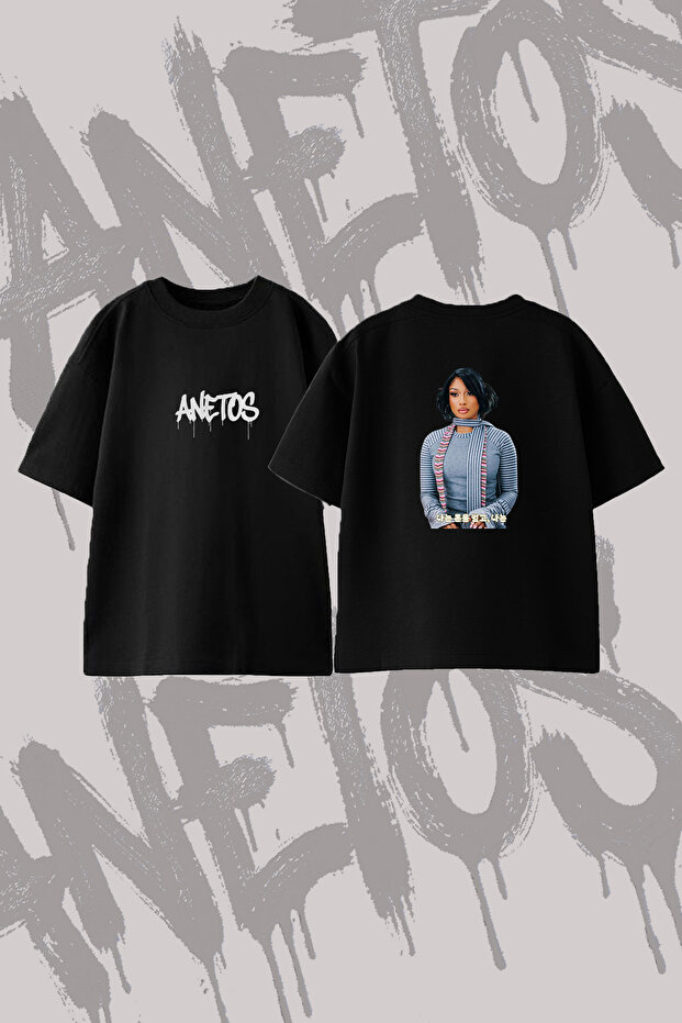 Megan Thee Stallion_13 Design Back Printed Cotton Black Oversize T-Shirt