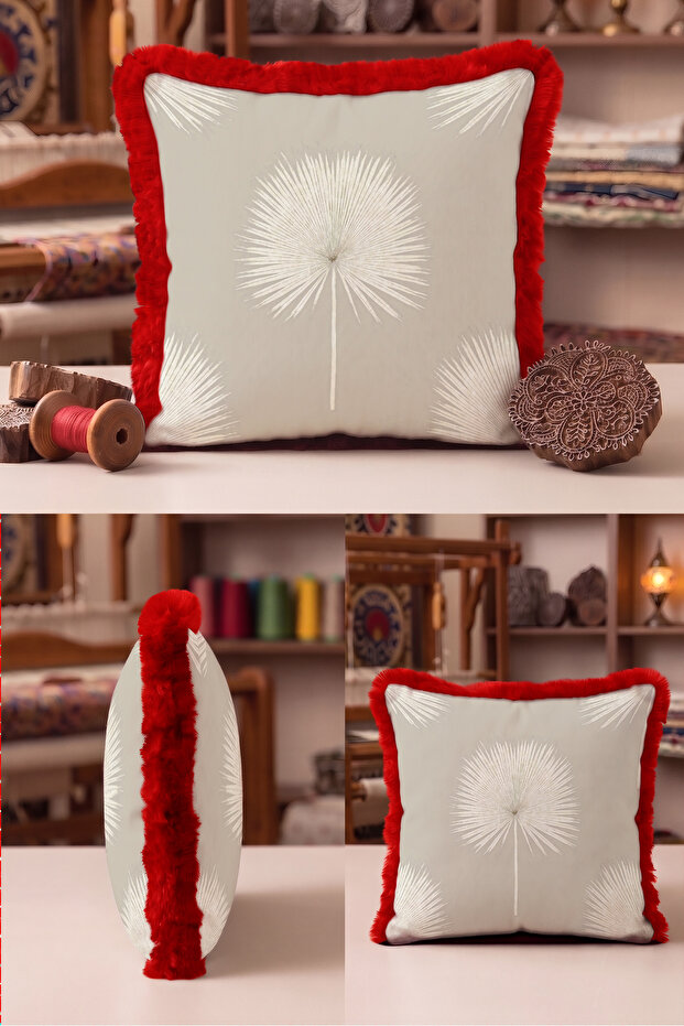 Elegant Fringed Pillowcase with Palm Leaf Pattern - Burgundy Red Tassel Throw Pillow Cover - 45X45Cm