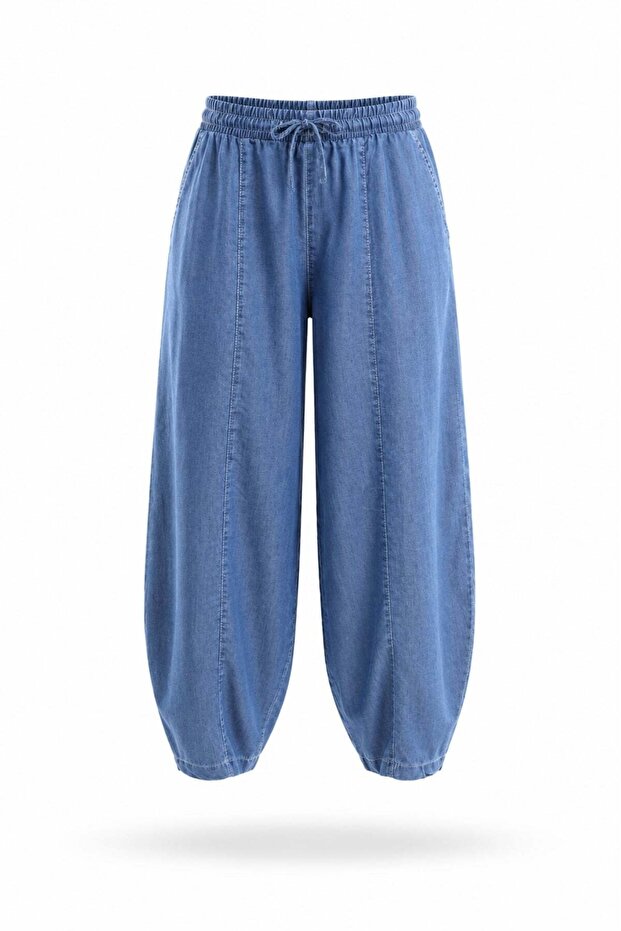 Blue Elastic Waist Tencel Trousers 1775