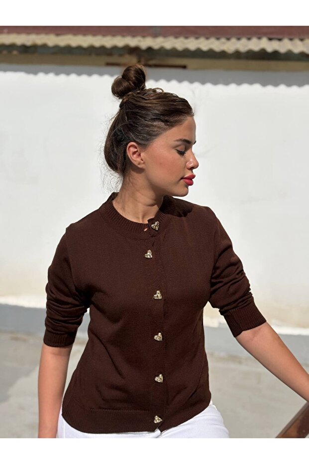 Women's Seasonal Thin Cardigan Heart Buttoned Heart Mercerized