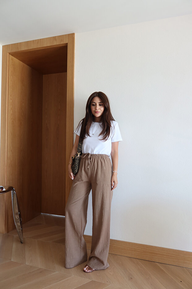 Linen Look Elastic Waist Pants
