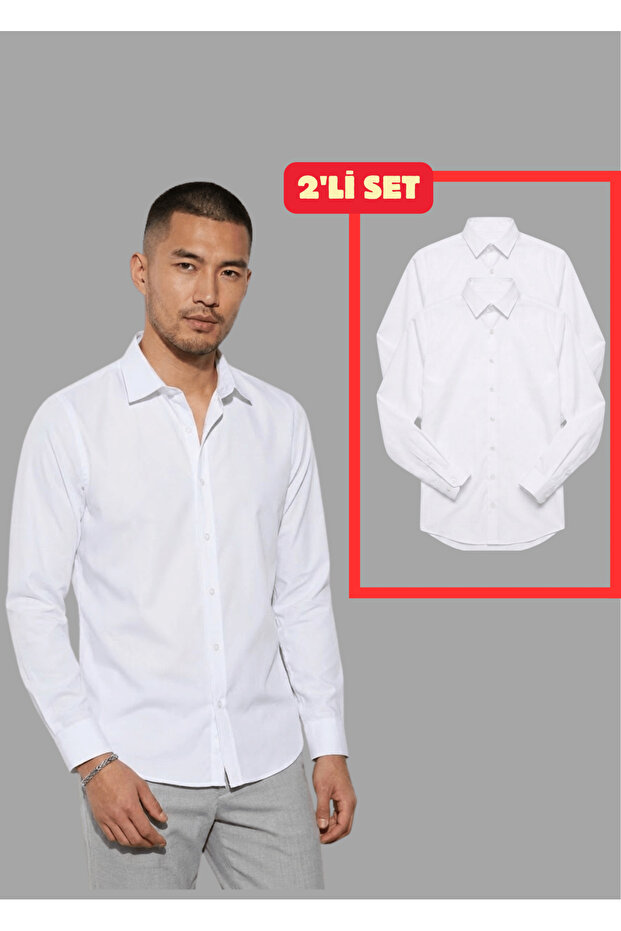 2-Pack Men's Slim Fit Long Sleeve Sweat-Absorbent Breathable Texture Four Seasons Shirts