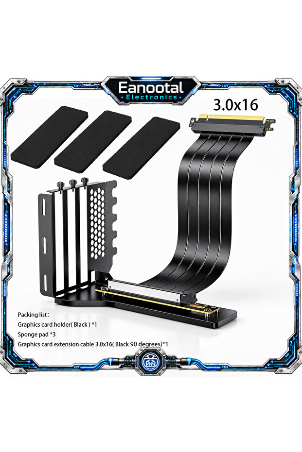 طقم كابلات رايزر GPU أسود 3.0x16، كابل تمديد بطاقة الرسومات PCIe 3.0/4.0 X16 مع تصميم عمودي