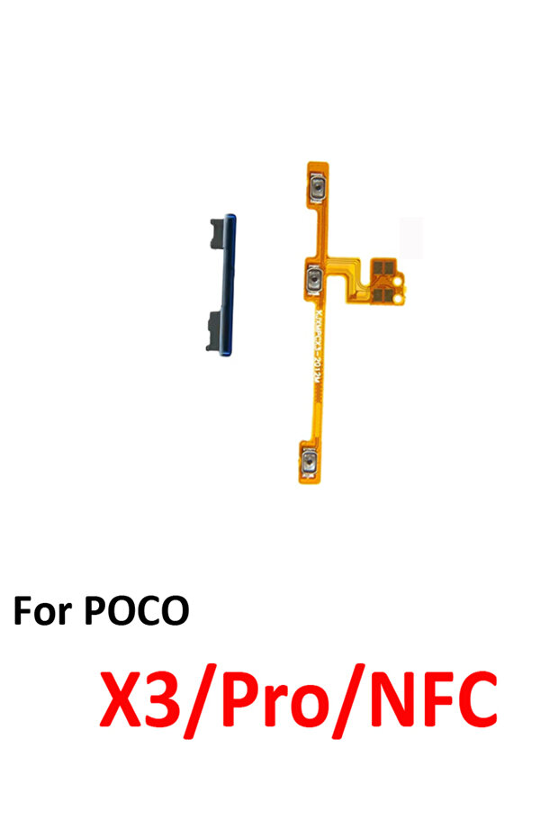 كابل مرن أزرق اللون لهاتف بوكو بوكوفون X3 NFC X3 Pro، زر التحكم بالصوت لأعلى وأسفل، مفتاح جانبي، مفتاح الطاقة الداخلي