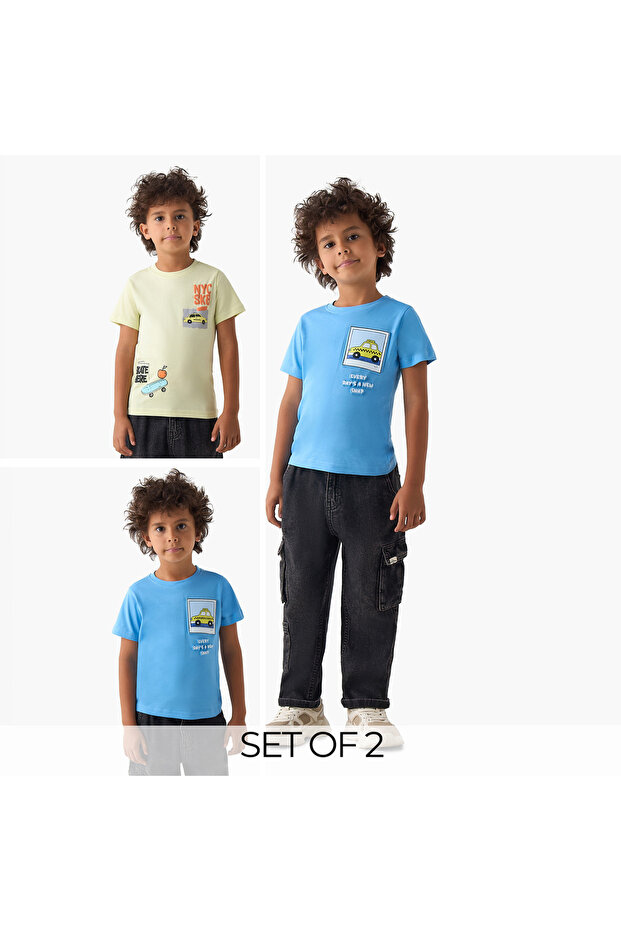 Pack of 2 Crew Neck Short Sleeves T-shirt with Graphic Print