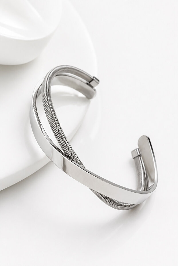 Luna Twist Silver Cuff Bracelet – Stainless Steel Open Cuff Bracelet