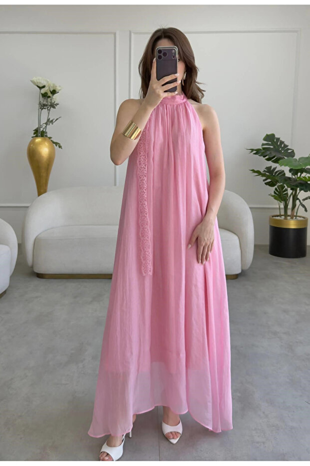 Pink Collared Lace Dress - 3438