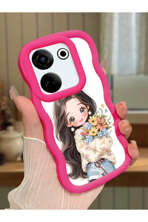 Tecno Camon 20 Compatible Case Camera Protector Red Silicone Couple Phone Case Girl Pattern