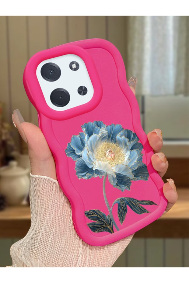 Poco C85 Compatible Case Camera Protector Red Silicone Couple Phone Case Floral Pattern