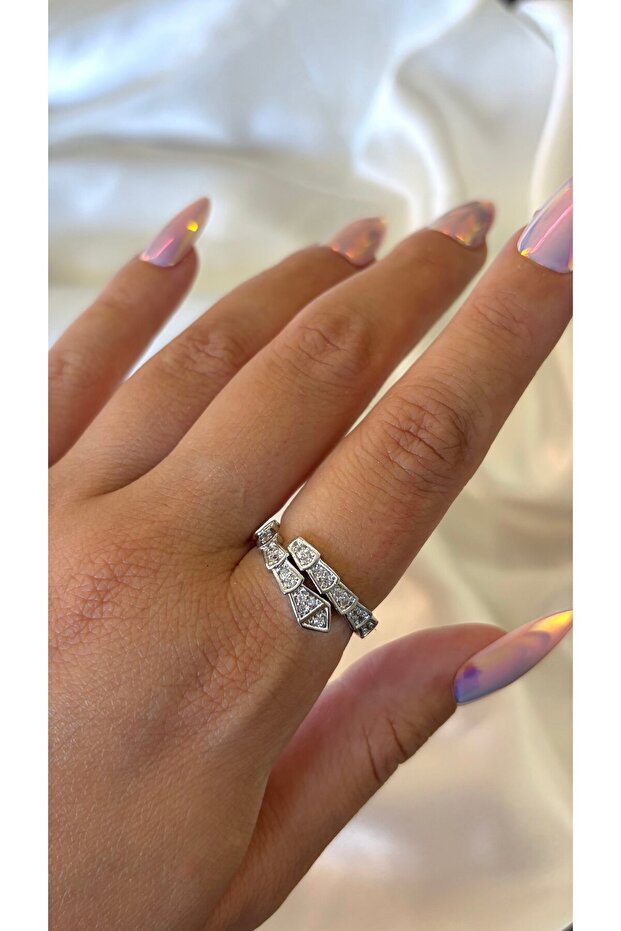 Women's Silver Color Prism Model Stone Adjustable Ring