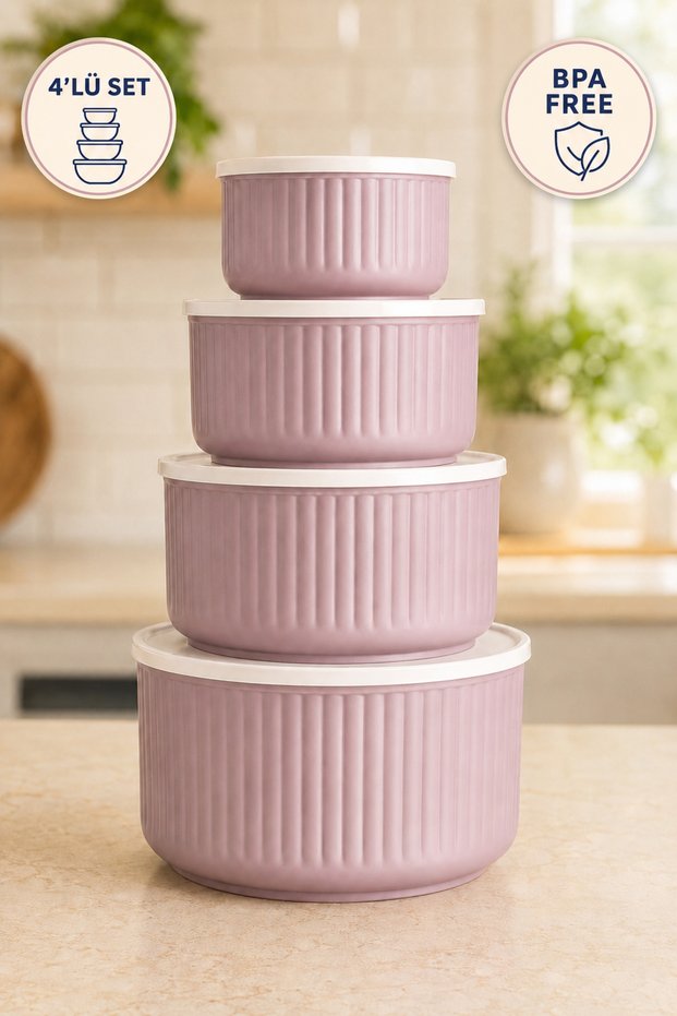 Set of 4 Round Storage Containers Striped Pink | 2.5L 1.5L 0.80L 0.45L | Microwave and Freezer Compatible