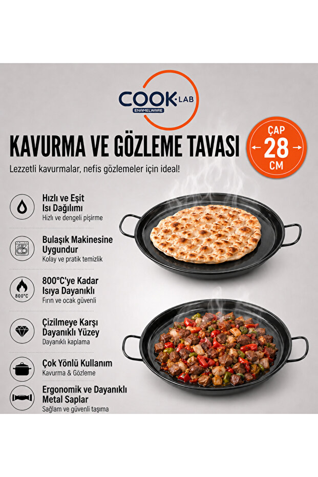28X5 cm Large Size Enamel Coated Healthy Oven-Safe Stovetop-Applicable Roasting and Pancake Pan