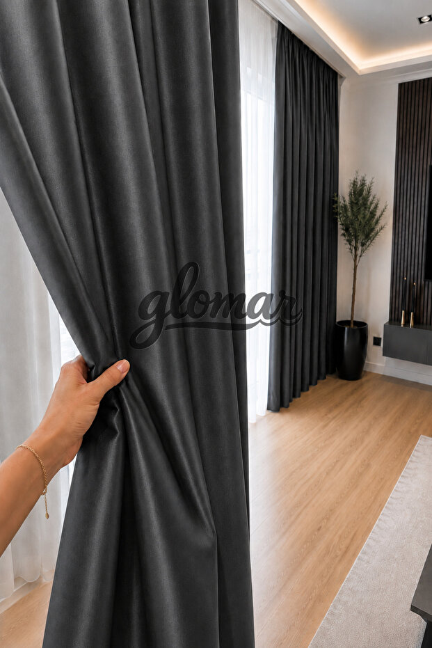 Blackout Light-Proof Anthracite Background Curtain, Single Panel, Without Drapes, Suitable for Every Room, a Must-Have in Summer