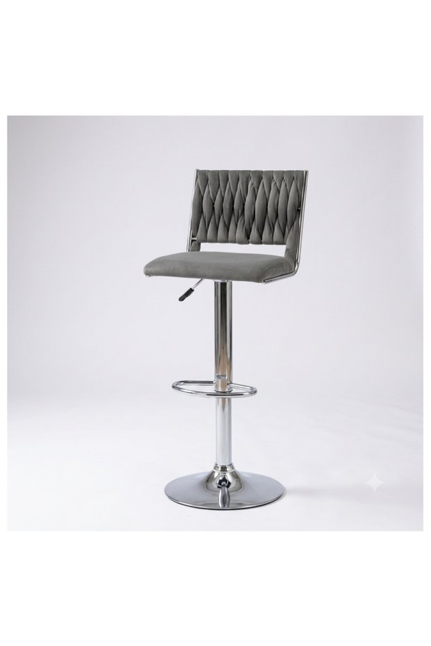 Velvet Bar Stool Chair Metal Leg, Adjustable High Backrest 360° Upholstered Seat Kitchen Home Office Chairs gray