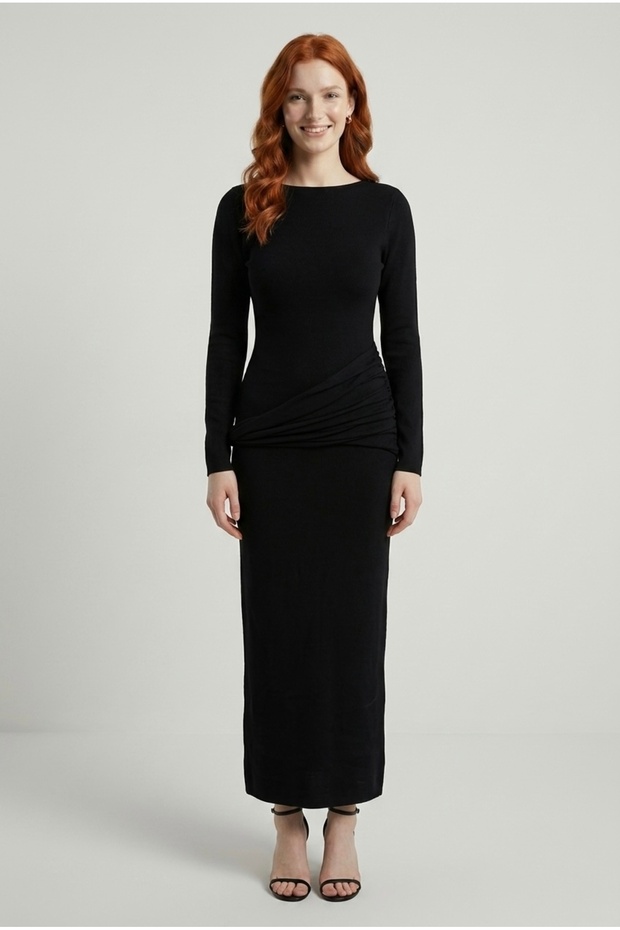 Black Long Sleeve Women's Knitwear Dress