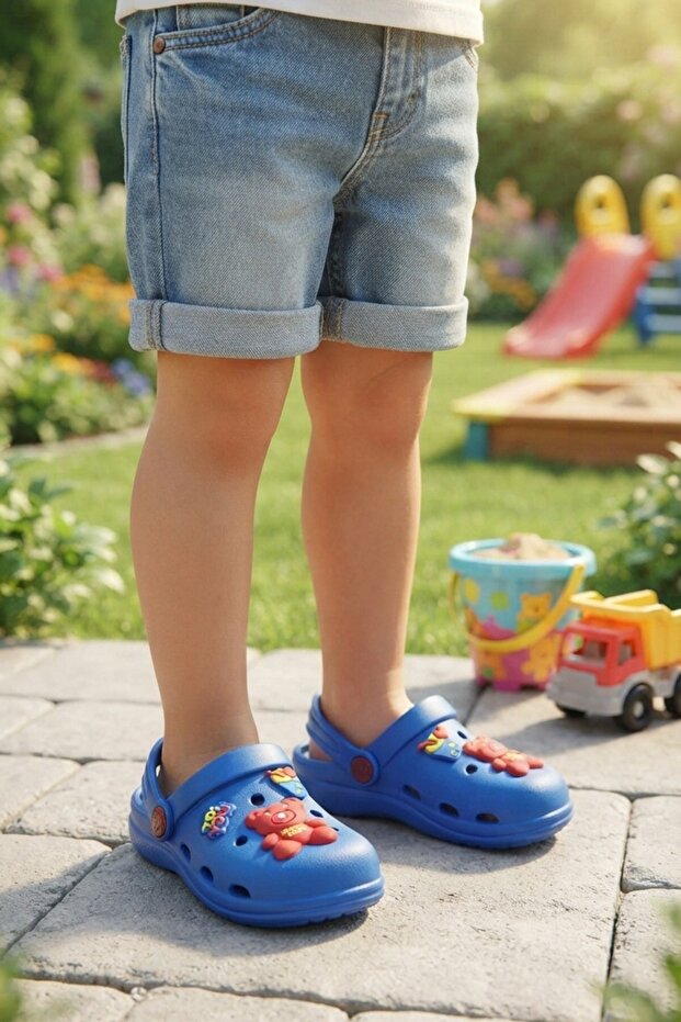 Cobalt Blue Teddy Bear Nursery Beach Pool Slippers Unisex Children's Slippers & Sandals