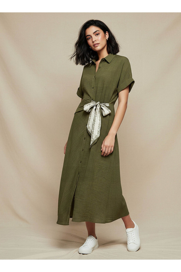 SIDE TIE DETAIL SHIRT DRESS
