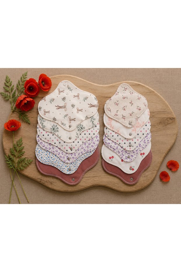 Washable Natural Women's Pads 12-Pack Mixed 100% Cotton (6S+6M)