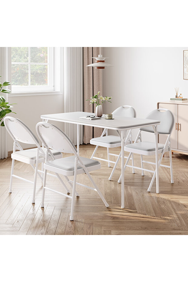 Folding Table(no chair), Protable Foldable Card Table, Metal Legs Support, Upholstered PU Leather Tabletop, Heavy Duty, No Assembly Required, Perfet for Indoor and Outdoor