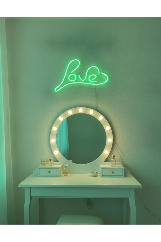 Love Yazılı LED Neon Duvar Tablosu | Yeşil Aydınlatmalı Modern Dekor | Yatak Odası - 3