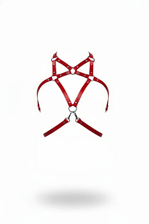 Red Women's Belt Leather Metal Ring Detailed Body Accessory