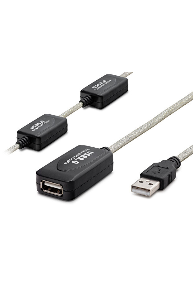 كابل تمديد USB باللون الفضي والأسود بطول 25 متر لأجهزة المكاتب المنزلية والمكتبية