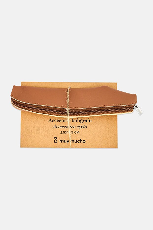 Plain Leather Pen Accessory Pouch, Brown