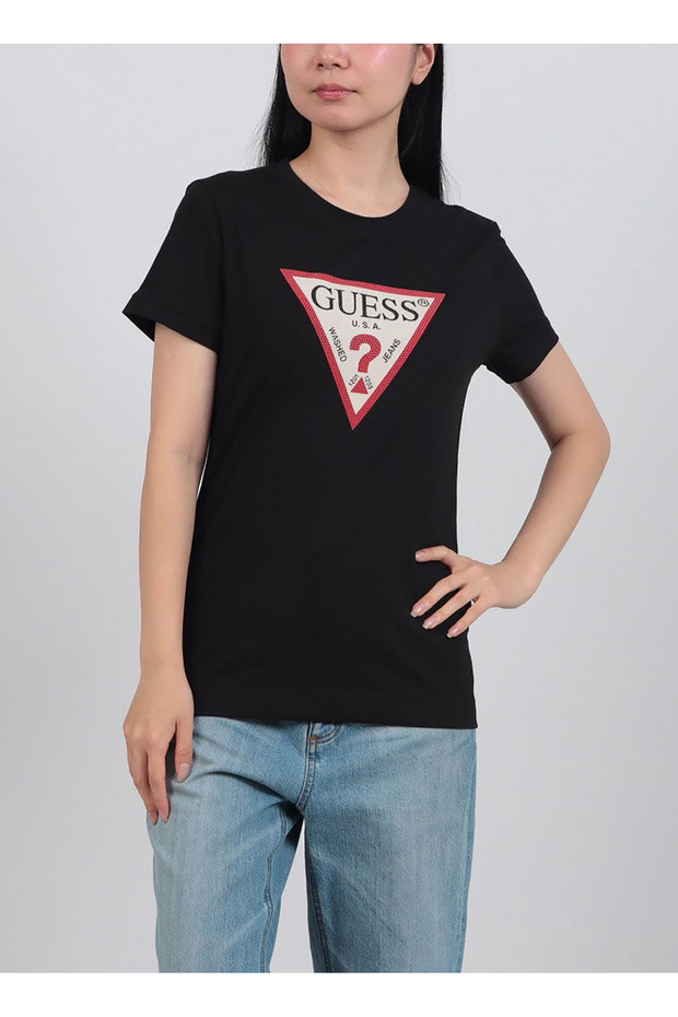 Black Women's Crew Neck Slim Fit T-Shirt W6Yi54K4870-Jblk