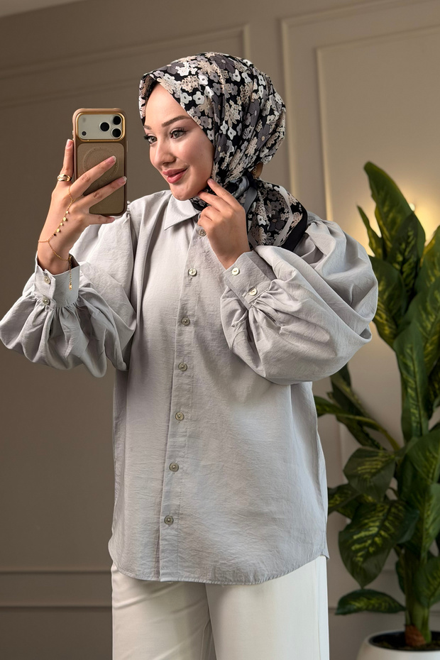 8199 - قميص أنيق ومريح بأكمام بالونية بلون الخوخ